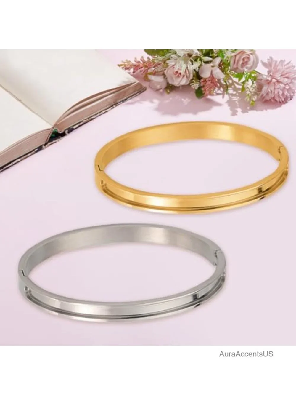 2PC Grooved Bangle Blanks Stainless Steel Hinged Cuff DIY Jewelry Making